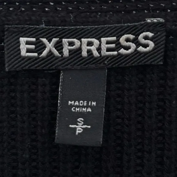 Express V-neck Sweater Black Neutral Ribbed Knit Quarter Sleeve Size Small