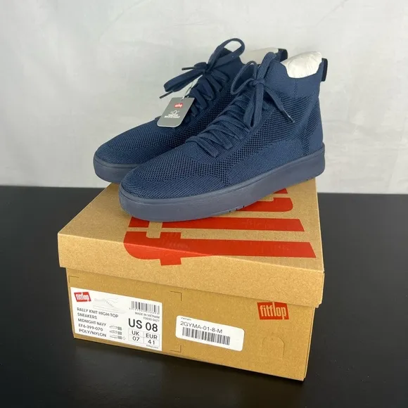 Fitflop Rally Midnight Navy Blue High Top Stretch NEW Sneaker Shoes Mens…