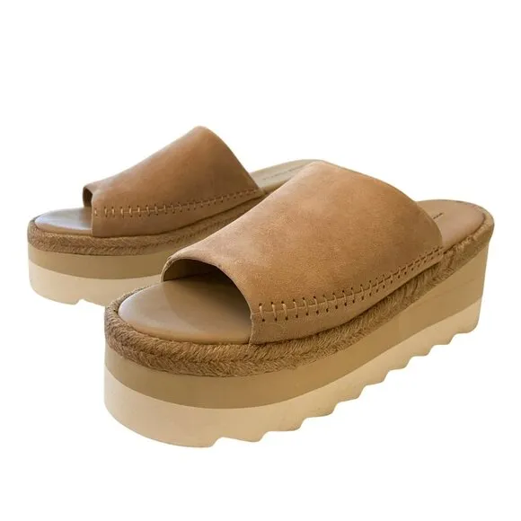 Free People Santorini Sand Tan Suede Slip On Platform Mule Shoes Sz 7.5 NEW