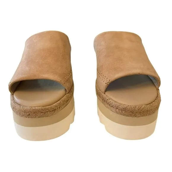 Free People Santorini Sand Tan Suede Slip On Platform Mule Shoes Sz 7.5 NEW