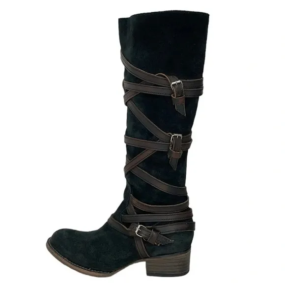 Freebird Boots Women's 6 Brown Suede Leather Buckle Garret Knee High Tall Shoes