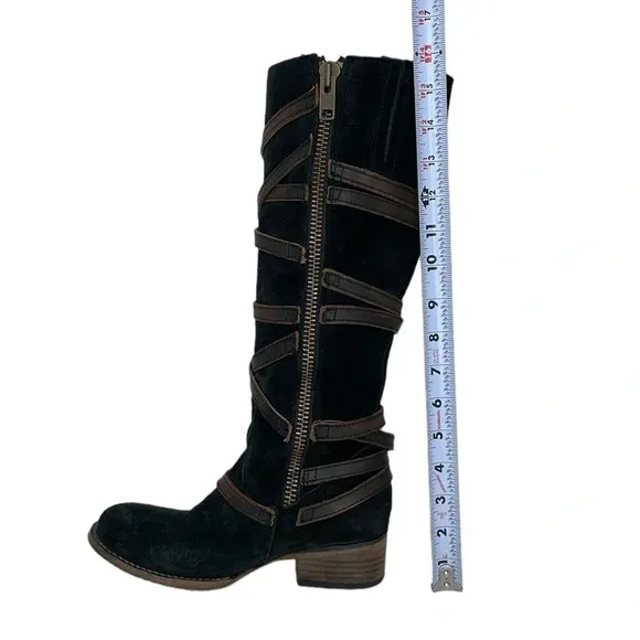 Freebird Boots Women's 6 Brown Suede Leather Buckle Garret Knee High Tall Shoes