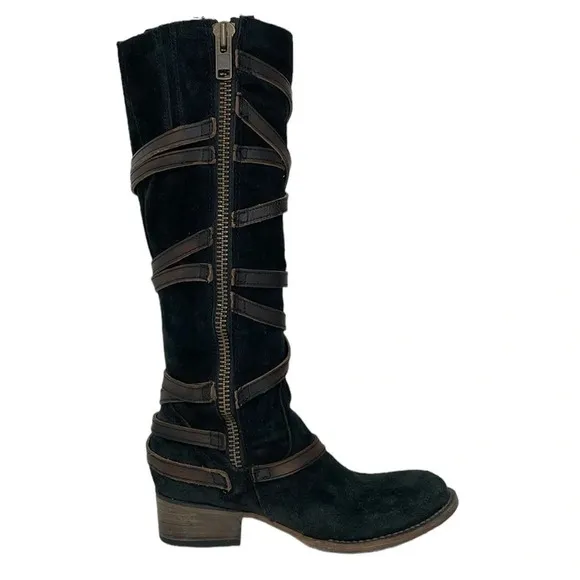 Freebird Boots Women's 6 Brown Suede Leather Buckle Garret Knee High Tall Shoes