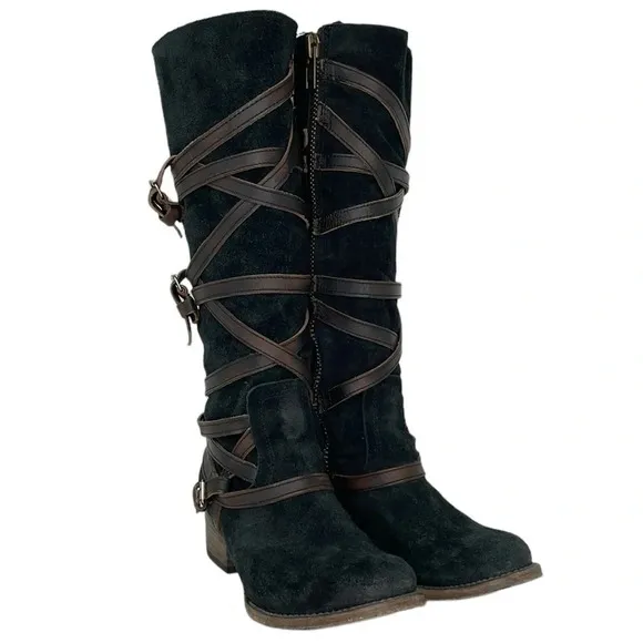 Freebird Boots Women's 6 Brown Suede Leather Buckle Garret Knee High Tall Shoes