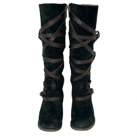 Freebird Boots Women's 6 Brown Suede Leather Buckle Garret Knee High Tall Shoes
