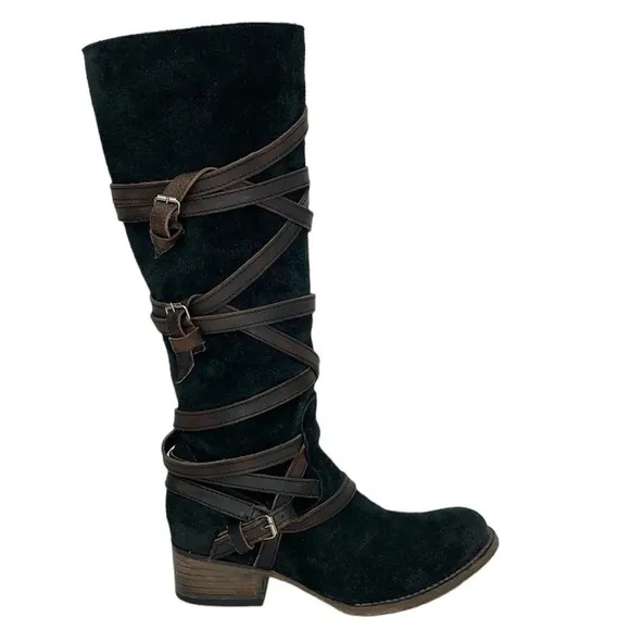 Freebird Boots Women's 6 Brown Suede Leather Buckle Garret Knee High Tall Shoes