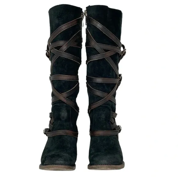Freebird Boots Women's 6 Brown Suede Leather Buckle Garret Knee High Tall Shoes