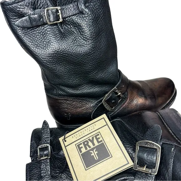 Frye Engineer 12R Brown Black Copper Metallic Biker Boots