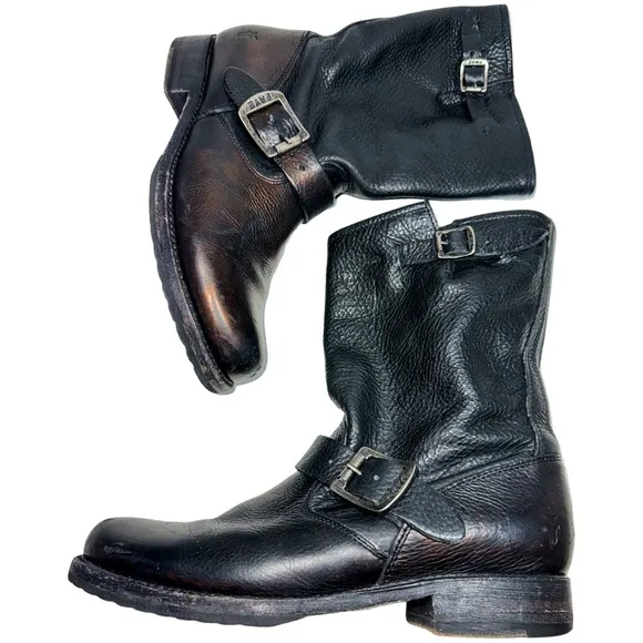 Frye Engineer 12R Brown Black Copper Metallic Biker Boots
