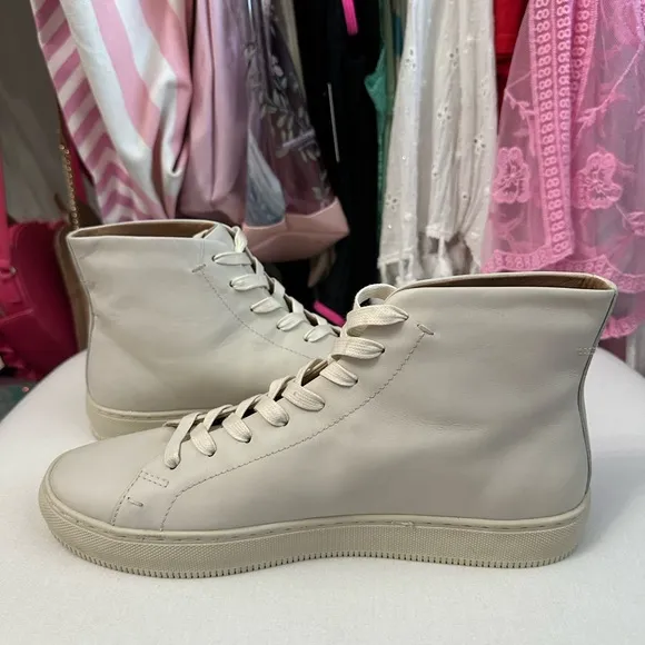 Frye High Top Off-White Cream Leather Tennis Shoe Men's Size 9