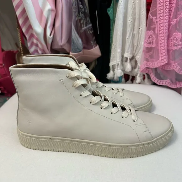 Frye High Top Off-White Cream Leather Tennis Shoe Men's Size 9
