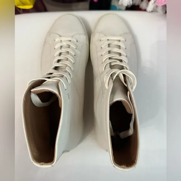 Frye High Top Off-White Cream Leather Tennis Shoe Men's Size 9