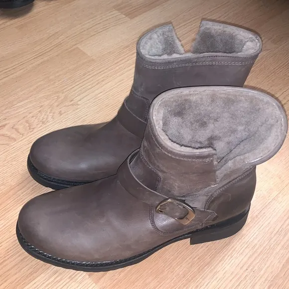 Frye Veronica Shearling Lined Moto Boots Leather Waterproof Ankle Bo…