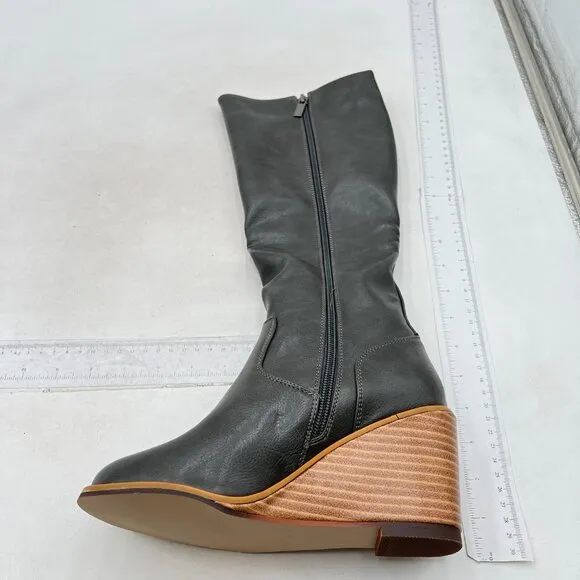 FSJ Women Comfortable Side Zipper Wedge High Heel Point Toe Ladies  Boot Black