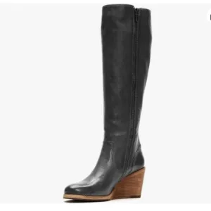 FSJ Women Comfortable Side Zipper Wedge High Heel Point Toe Ladies  Boot Black