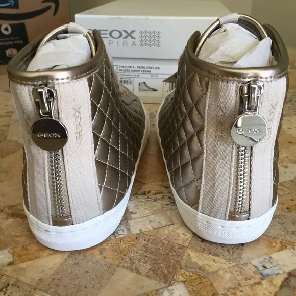 Geox Champagne Quilted High Top Sneakers Size 8