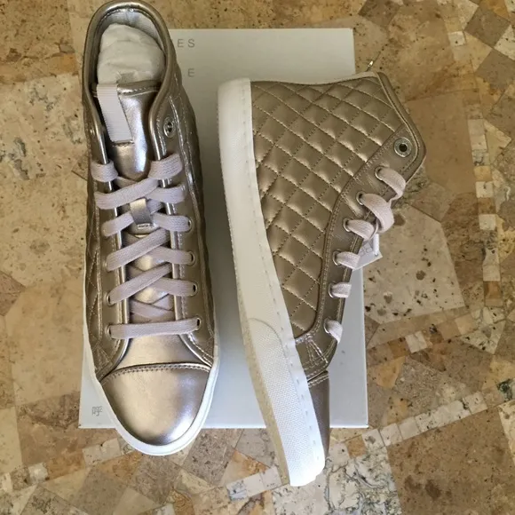 Geox Champagne Quilted High Top Sneakers Size 8