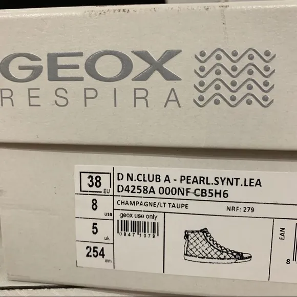 Geox Champagne Quilted High Top Sneakers Size 8