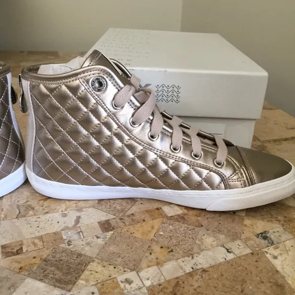 Geox Champagne Quilted High Top Sneakers Size 8