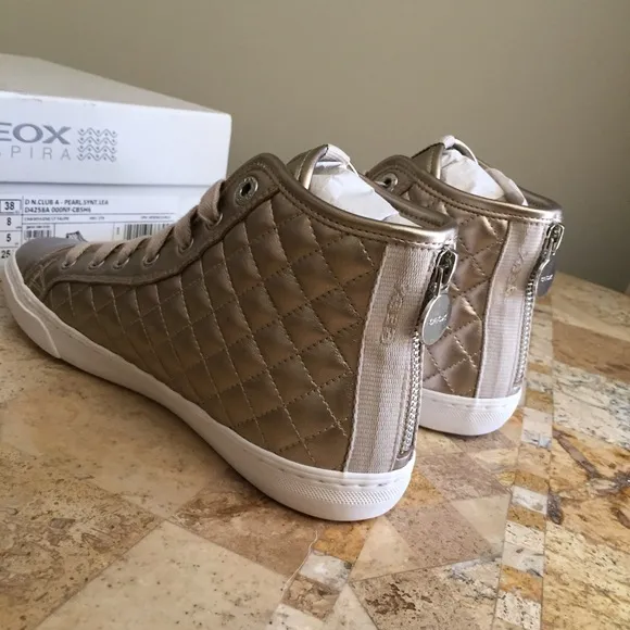 Geox Champagne Quilted High Top Sneakers Size 8