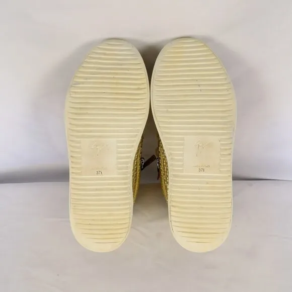 Giuseppe Zanotti GAIL Gold Diamond Pattern Leather Sneakers Women's Size 37.5
