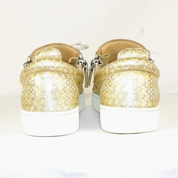 Giuseppe Zanotti GAIL Gold Diamond Pattern Leather Sneakers Women's Size 37.5
