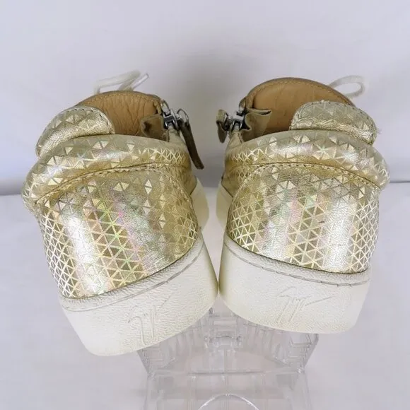 Giuseppe Zanotti GAIL Gold Diamond Pattern Leather Sneakers Women's Size 37.5