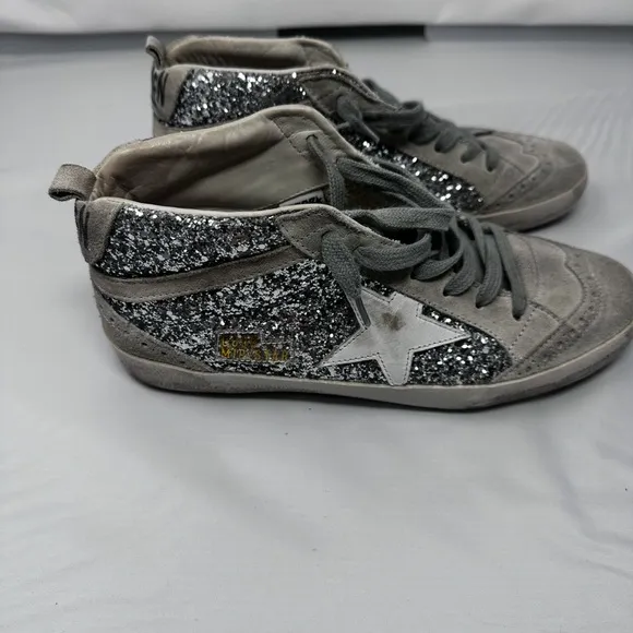 Golden Goose Glitter Mid-Top Sneakers - Gray and Silver