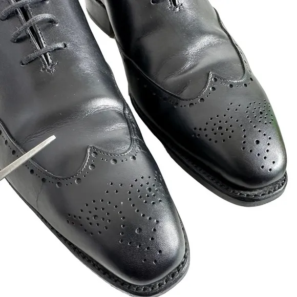 Goodyear Welted Mens Leather Wingtip Oxford Shoes Sz 9.5 Black Louis Boston