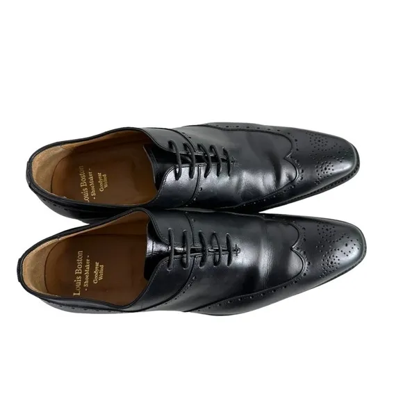 Goodyear Welted Mens Leather Wingtip Oxford Shoes Sz 9.5 Black Louis Boston