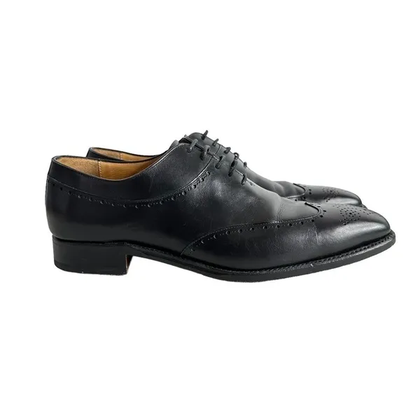 Goodyear Welted Mens Leather Wingtip Oxford Shoes Sz 9.5 Black Louis Boston