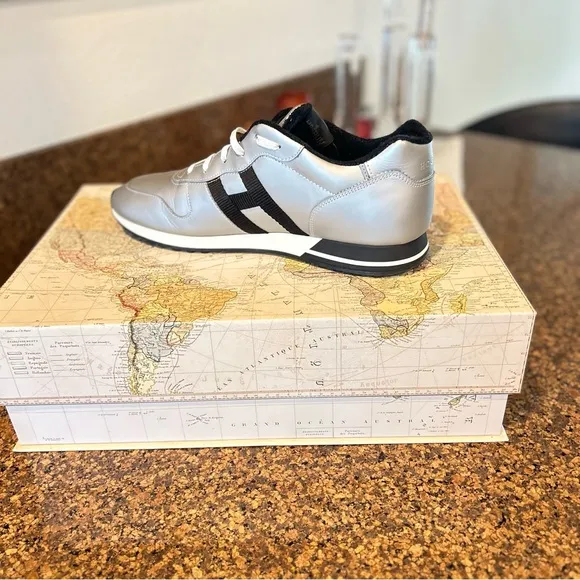 H86 Hogan Low Top Silver with Black H Size: 11.5