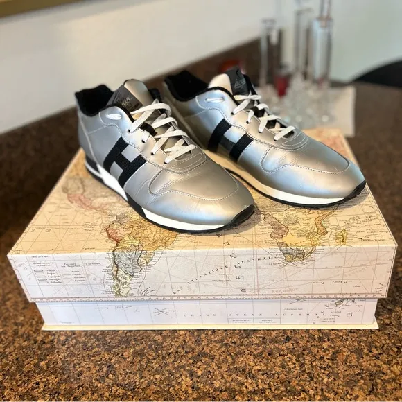 H86 Hogan Low Top Silver with Black H Size: 11.5