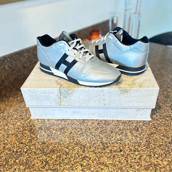 H86 Hogan Low Top Silver with Black H Size: 11.5