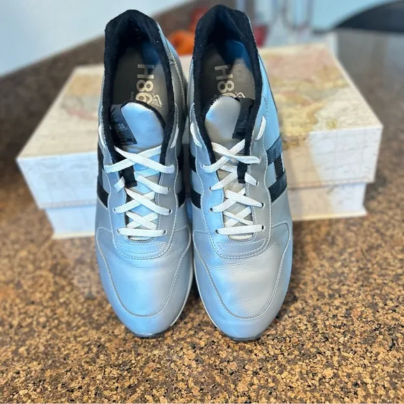 H86 Hogan Low Top Silver with Black H Size: 11.5