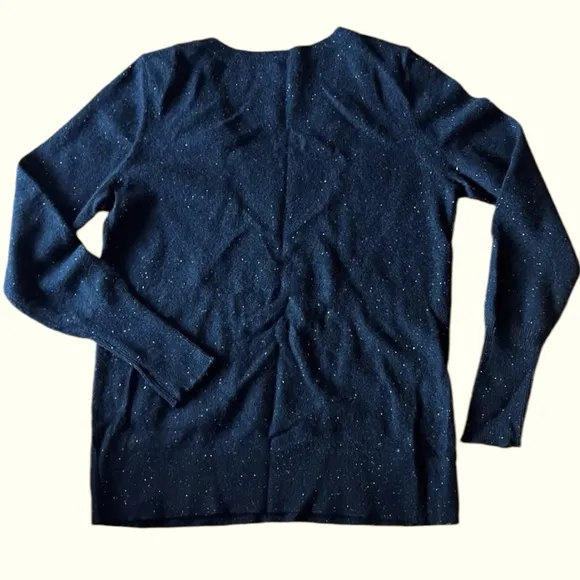 HALOGEN 💯 cashmere black w/ white fleck V neckline sweater fall winter layer