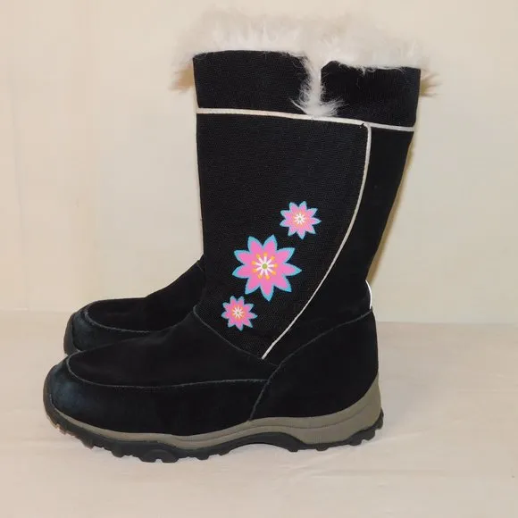 Hanna Anderson Suede Leather Fur Trimmed Boots Girls Size 3M Snow Winter Ski