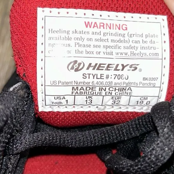 Heelys 7080 Junior Kids X2 Double Wheel Youth US Size 1 Black Red Skate Shoes
