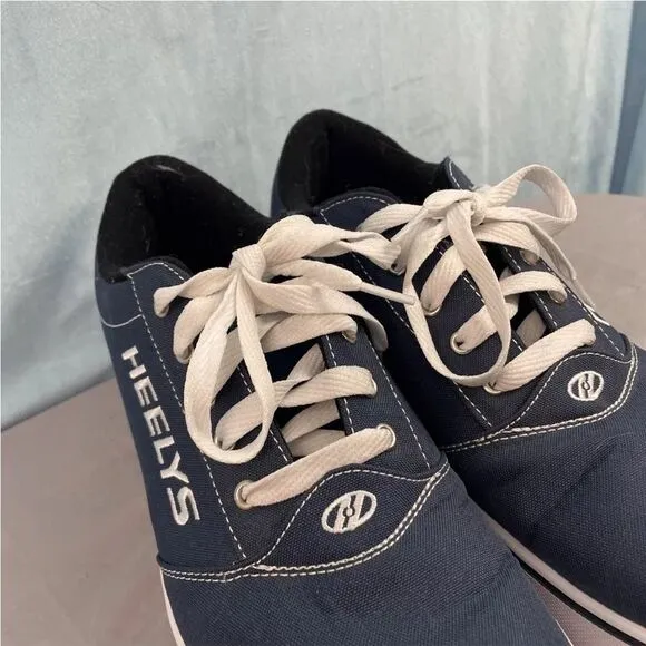 HEELYS Men 12 Blue Y2K Wheel Skate Shoes Navy Blue Mid Low Lace Up Clean EUC 12