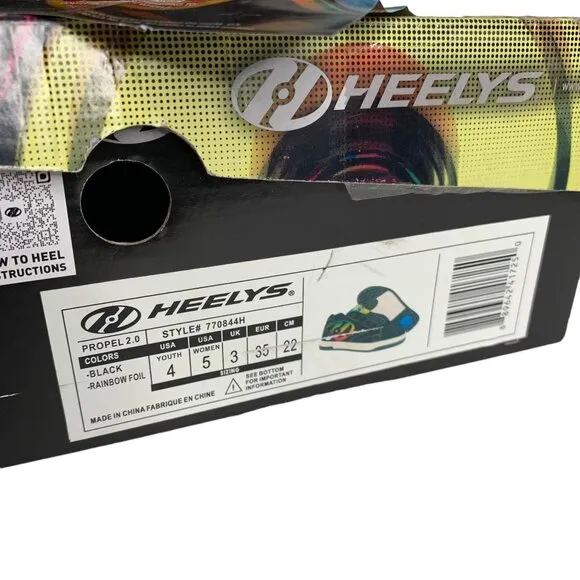 Heelys Propel 2.0 Wheeled Skate Shoes 4 Youth 5 Women Black Rainbow Foil 770844H
