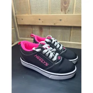 Heelys Youth Size 1 Pro 20 Skate Shoes Black &amp; Pink Canvas Roller Sneaker