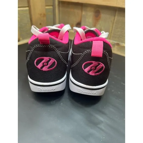 Heelys Youth Size 1 Pro 20 Skate Shoes Black &amp; Pink Canvas Roller Sneaker