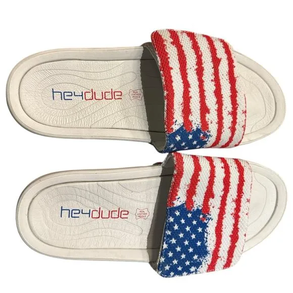 Hey Dudes Patriotic Mens Size 10 Slides with Grip Closure