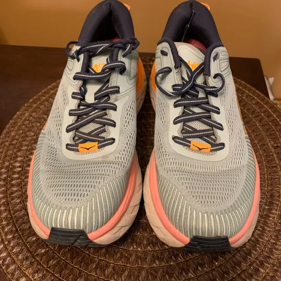 HOKA Bondi 7 Running Shoes 1110519 in Mint and Orange Women’s Size 9.5 Superfeet