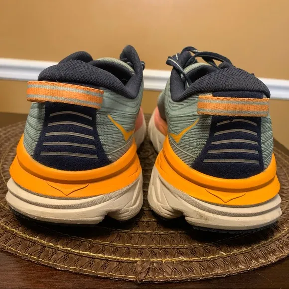 HOKA Bondi 7 Running Shoes 1110519 in Mint and Orange Women’s Size 9.5 Superfeet