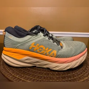 HOKA Bondi 7 Running Shoes 1110519 in Mint and Orange Women’s Size 9.5 Superfeet