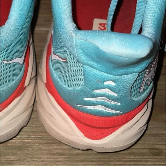 HOKA Clifton 8 Running Shoes Aquamarine Orange &amp; Tan Women’s Size 9.5