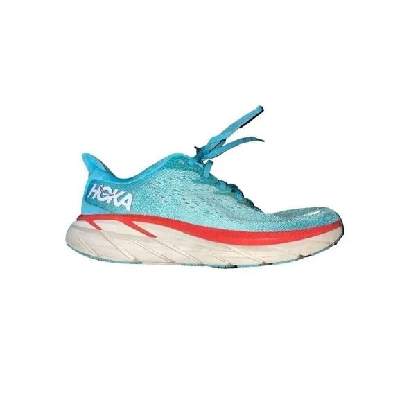 HOKA Clifton 8 Running Shoes Aquamarine Orange &amp; Tan Women’s Size 9.5