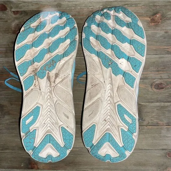 HOKA Clifton 8 Running Shoes Aquamarine Orange &amp; Tan Women’s Size 9.5