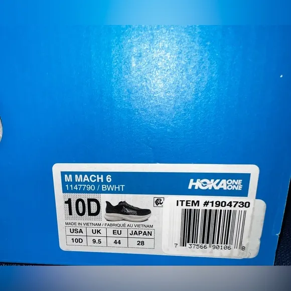 HOKA Mach 6 Men’s Everyday Running/Race, Black &amp; White Athletic Shoes👟 Size 10D
